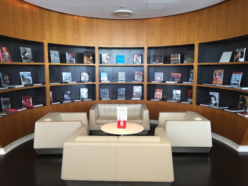 Library inside the Qantas First Lounge, Sydney