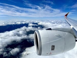 Iberia A350 view landing in Madrid