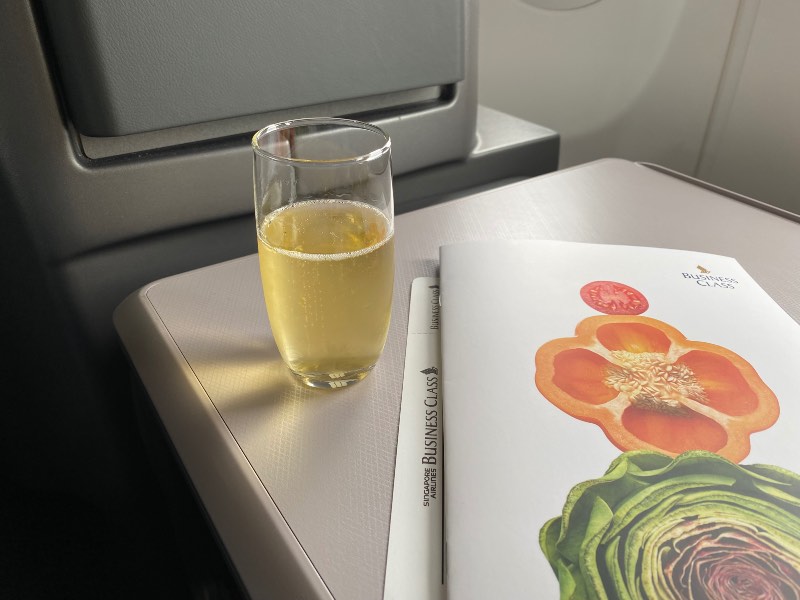 Pre-departure champagne in Singapore Airlines Business Class