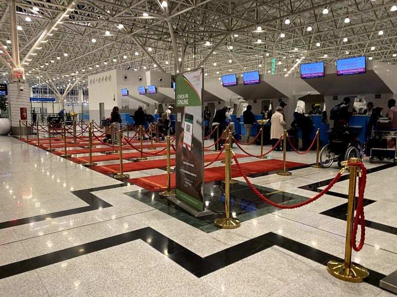 Ethiopian Airlines priority check-in counters at Addis Ababa