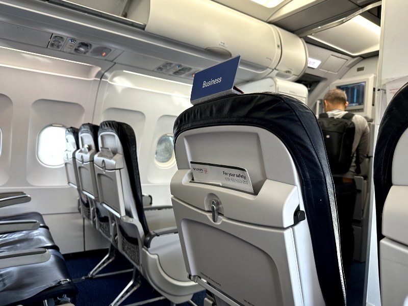 The cabin divider between Economy and Business Class on a Brussels Airlines A319