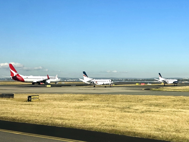 Qantas and Rex planes at Sydney Airport