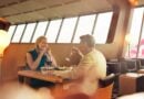 Couple dining in the Qantas First Lounge in Sydney