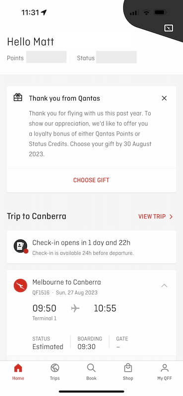 Claim your gift in the Qantas app