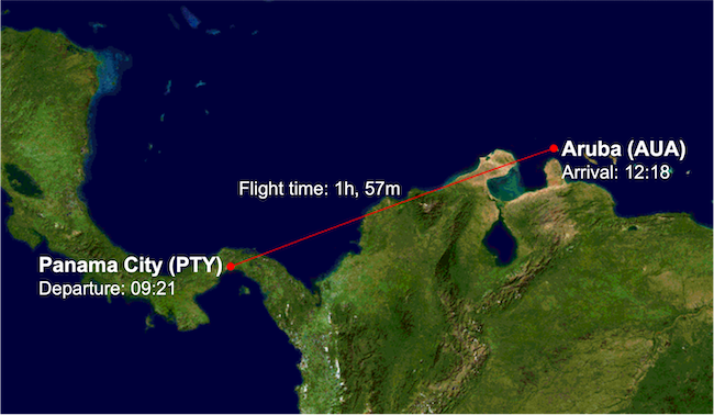 CM348 route map from PTY to AUA