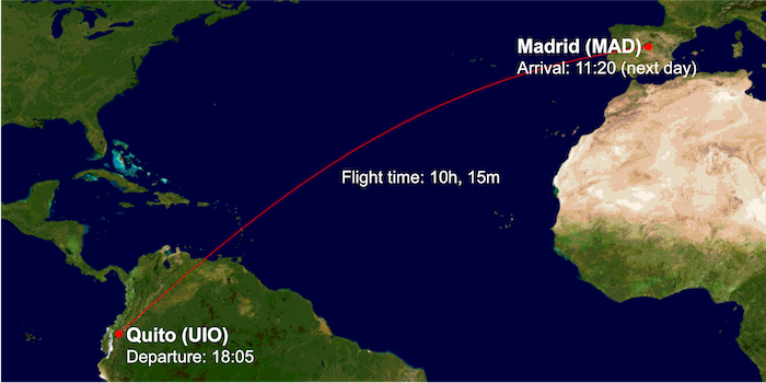 IB6454 route map from UIO to MAD