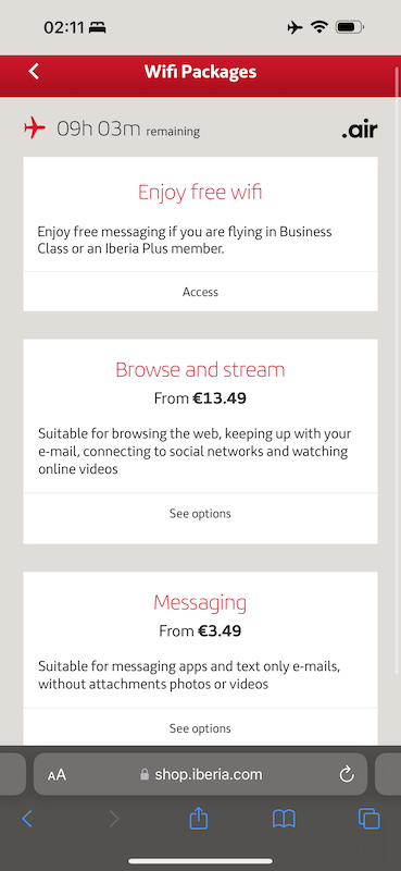 Logging into Iberia in-flight wifi on phone