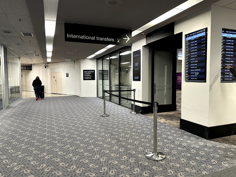 International transfers sign at Auckland Airport