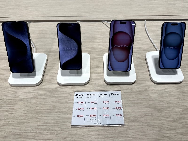 A selection of Apple iPhones available to buy from Sydney Airport duty-free shopping