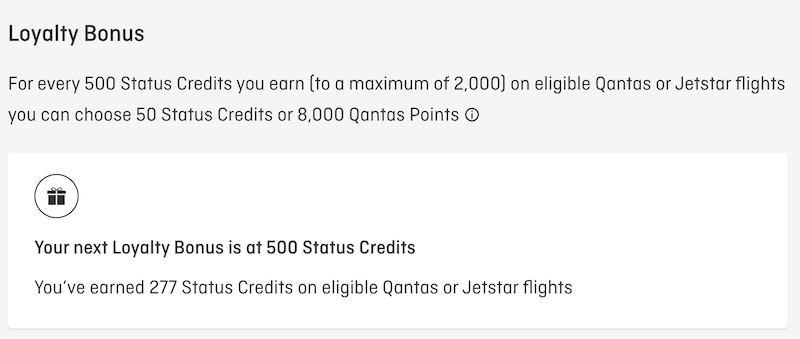 Qantas Loyalty Bonus progress displayed on the airline's website