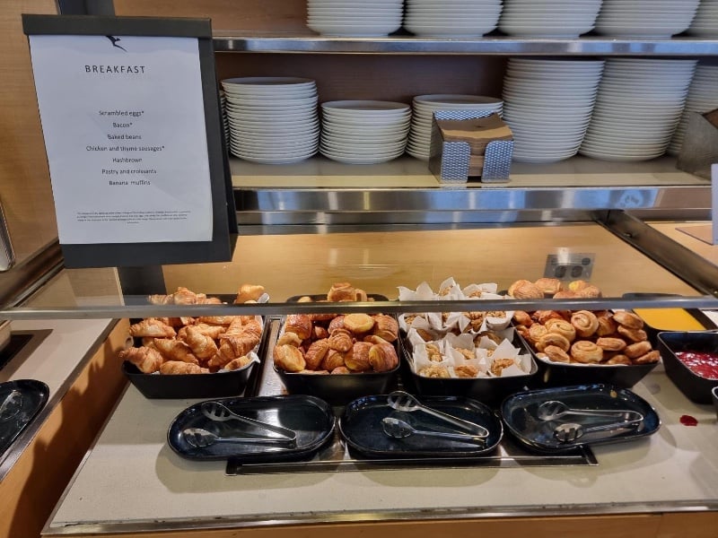 breakfast pastries in the Qantas international business lounge