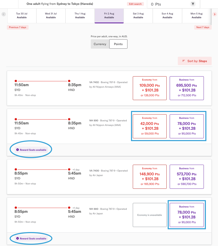 SYD-HND flights on the Virgin Australia website