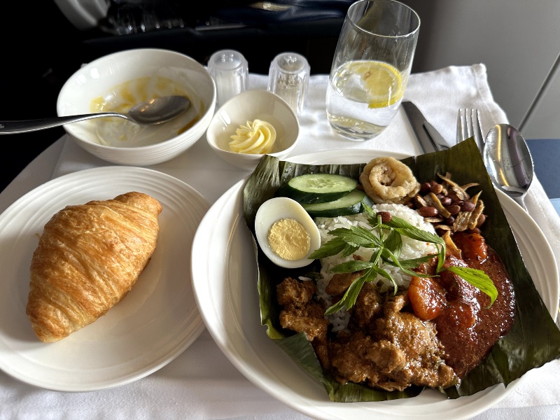 Nasi lemak in Malaysia Airlines business class with a croissant