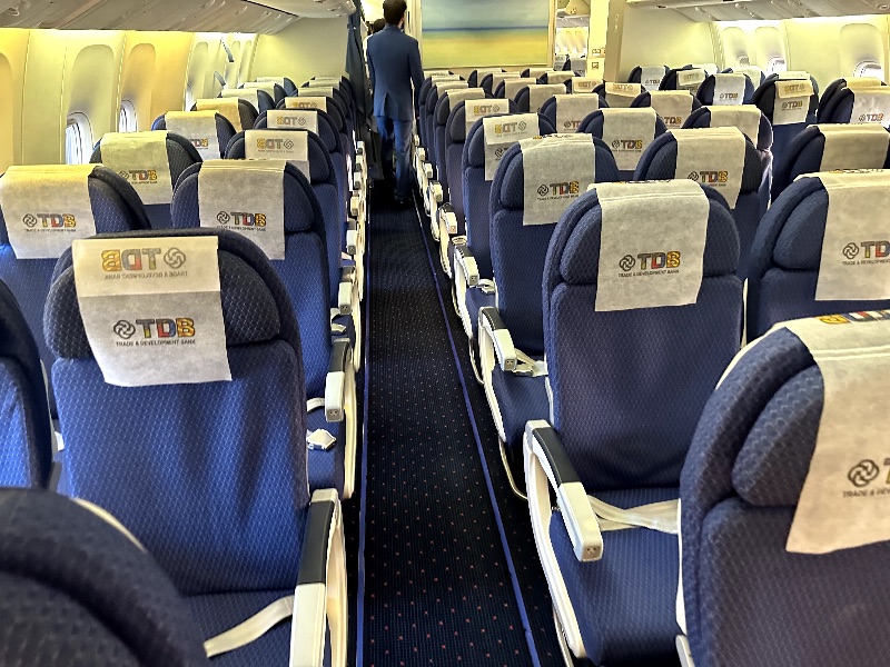 Economy Class cabin on the MIAT Mongolian Airlines Boeing 767