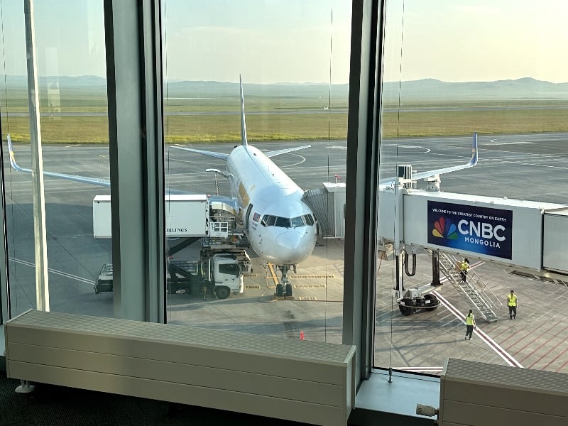 MIAT Boeing 767 parked at the gate in Ulaanbaatar