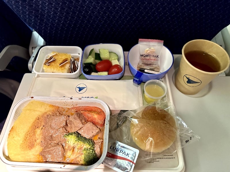 Mongolian Airlines economy class meal - beef