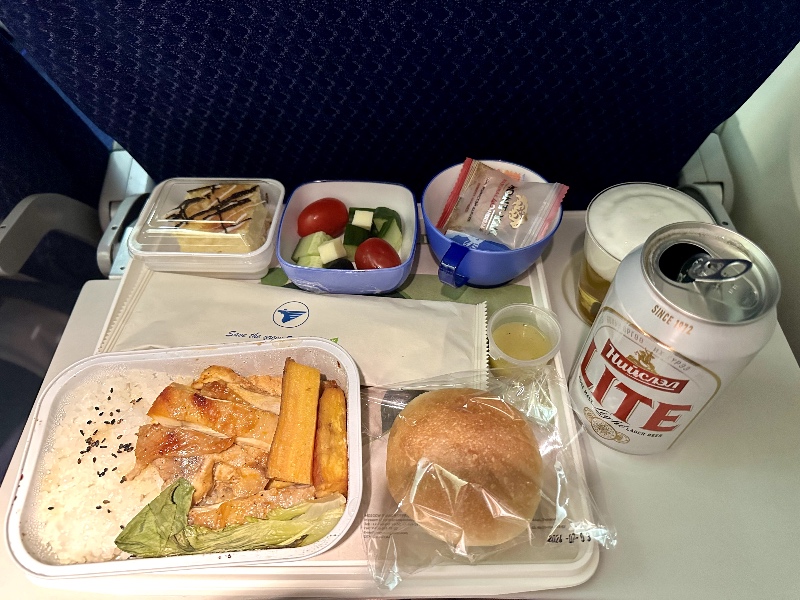 Mongolian Airlines economy class meal - chicken