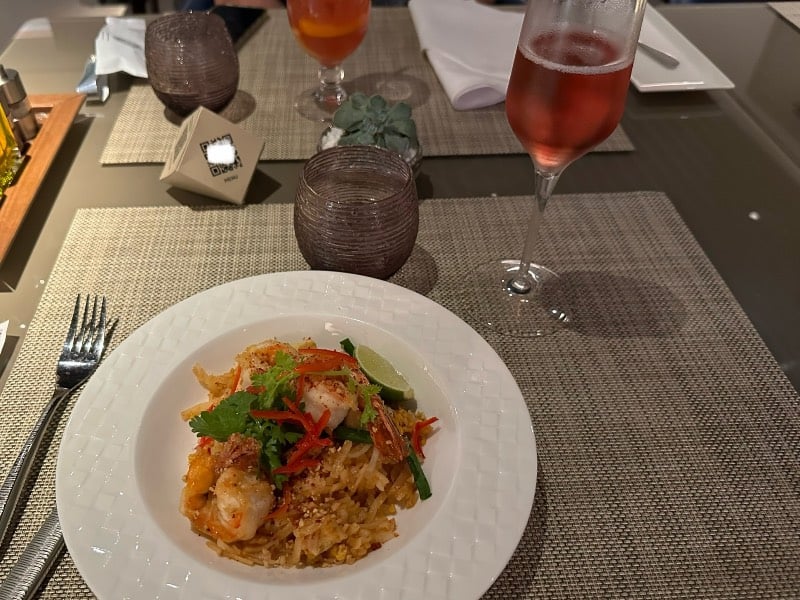 Pad Thai in the Qatar Singapore Premium Lounge