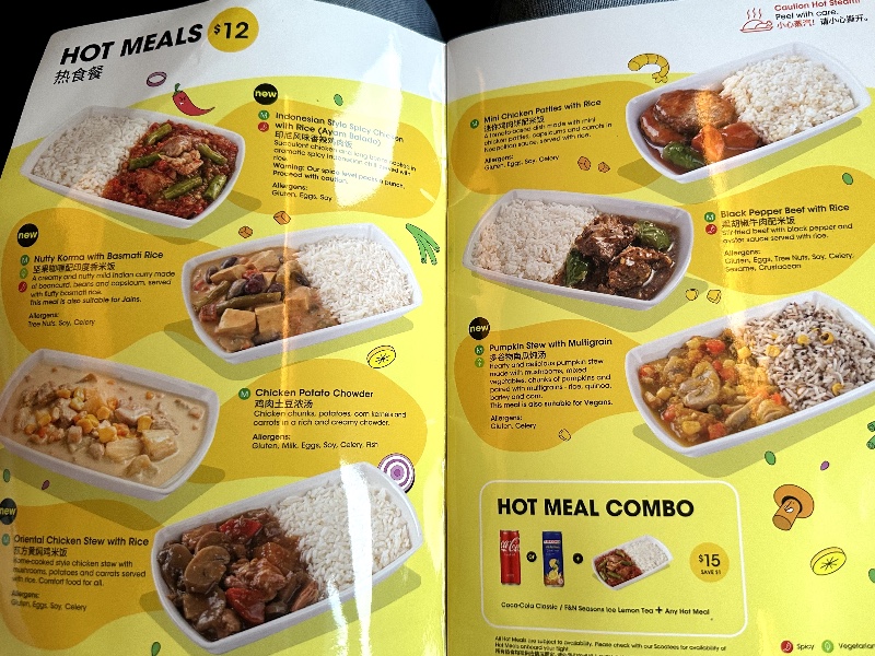 Hot meal menu on Scoot