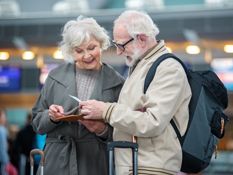 Retired couple of seniors at airport