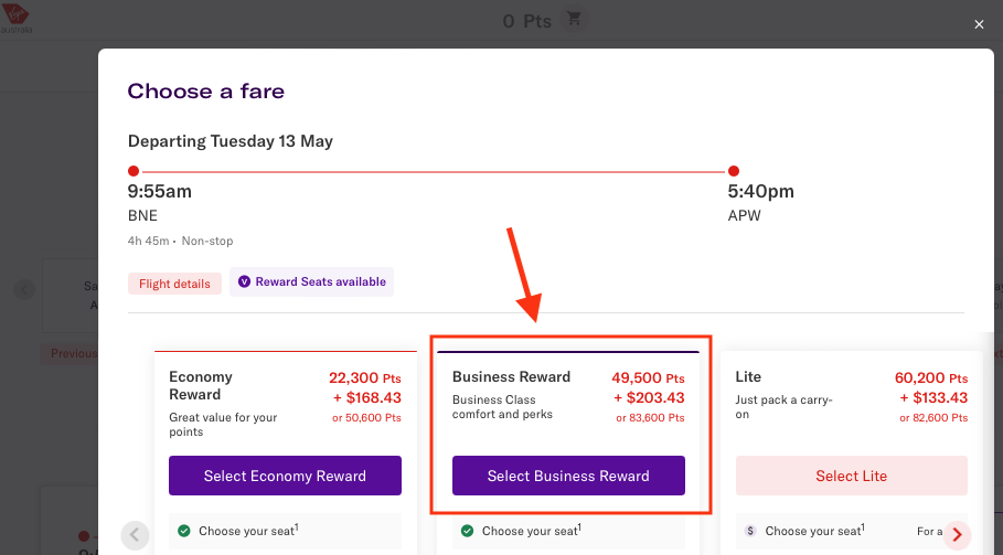 This BNE-APW flight on the Virgin Australia website has a Business Reward seat, so you could use your UpgradeMe Platinum benefit