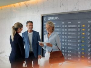 Qantas First Lounge host with boarding pass