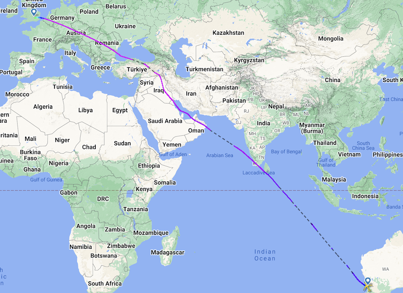 QF9 flight path