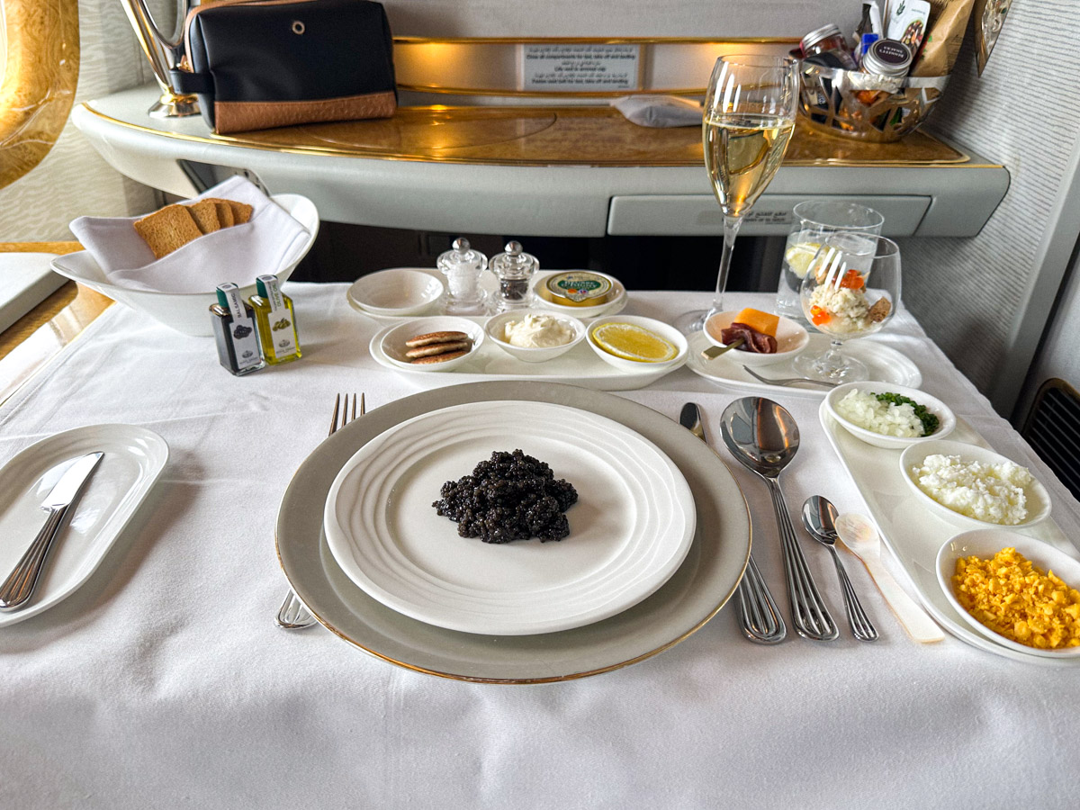 Caviar service in Emirates First Class