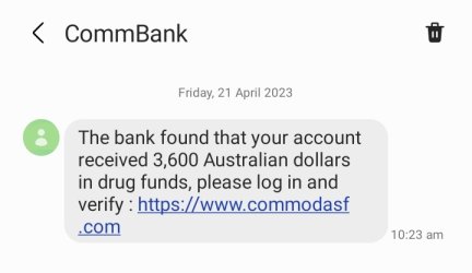 CommBank scam 3600 Australian Dollars in drug funds