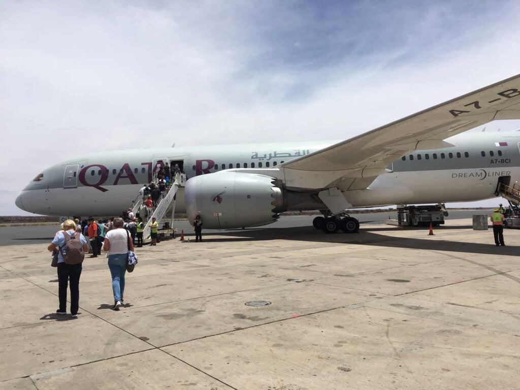 Boarding the Qatar Airways Boeing 787 in Windhoek
