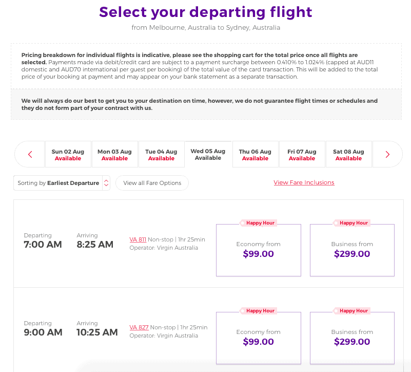 Virgin Australia sale fares available on 2 July 2020