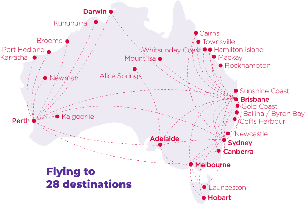 Virgin Australia's planned domestic network as of early August 2020