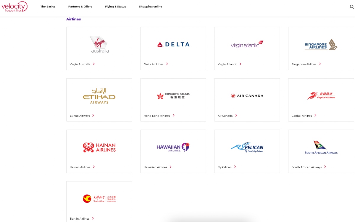 Velocity airline partners