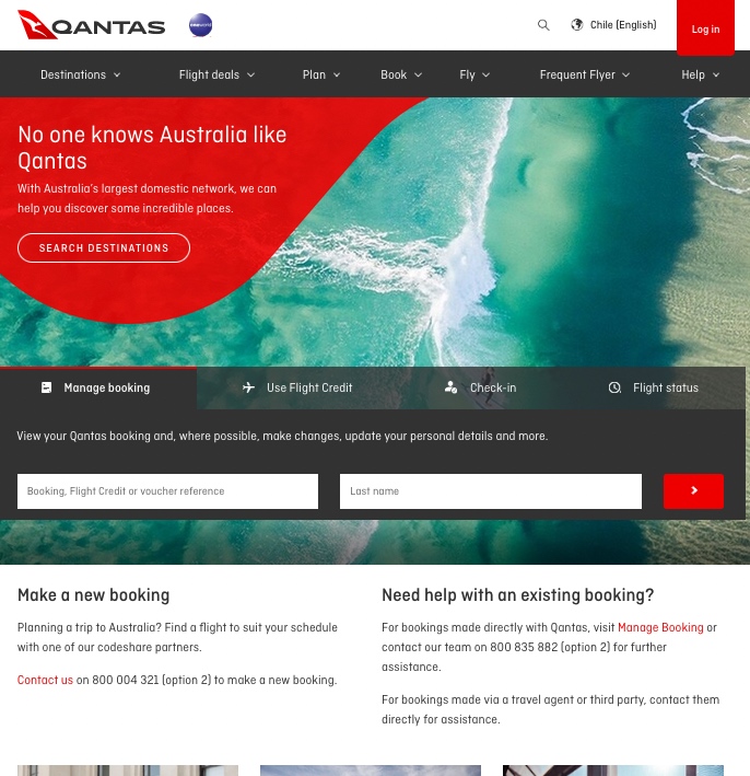 You can't currently make a booking on Qantas' Chilean website