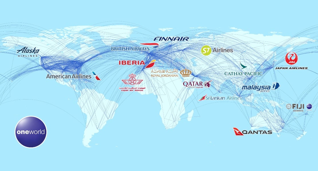 Oneworld airline route map as of 2021