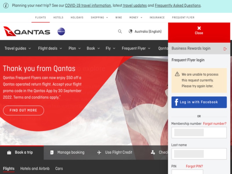 Can't log in to Qantas website