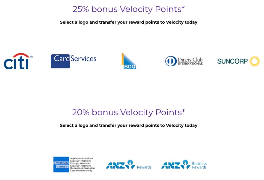 Earn 20-25% bonus Velocity points when transferring points from these loyalty programs between 1-25 October 2022